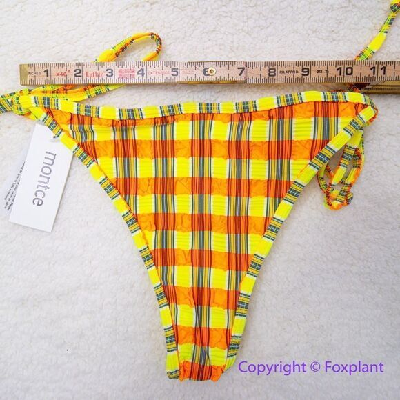 NEW Montce Tie-Up bikini Bottom Neon Plaid, size M - Picture 8 of 12